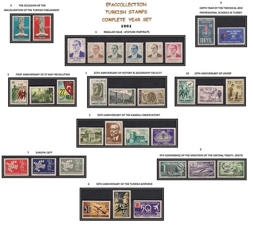 Turkey 1961 complete year set - turkey,